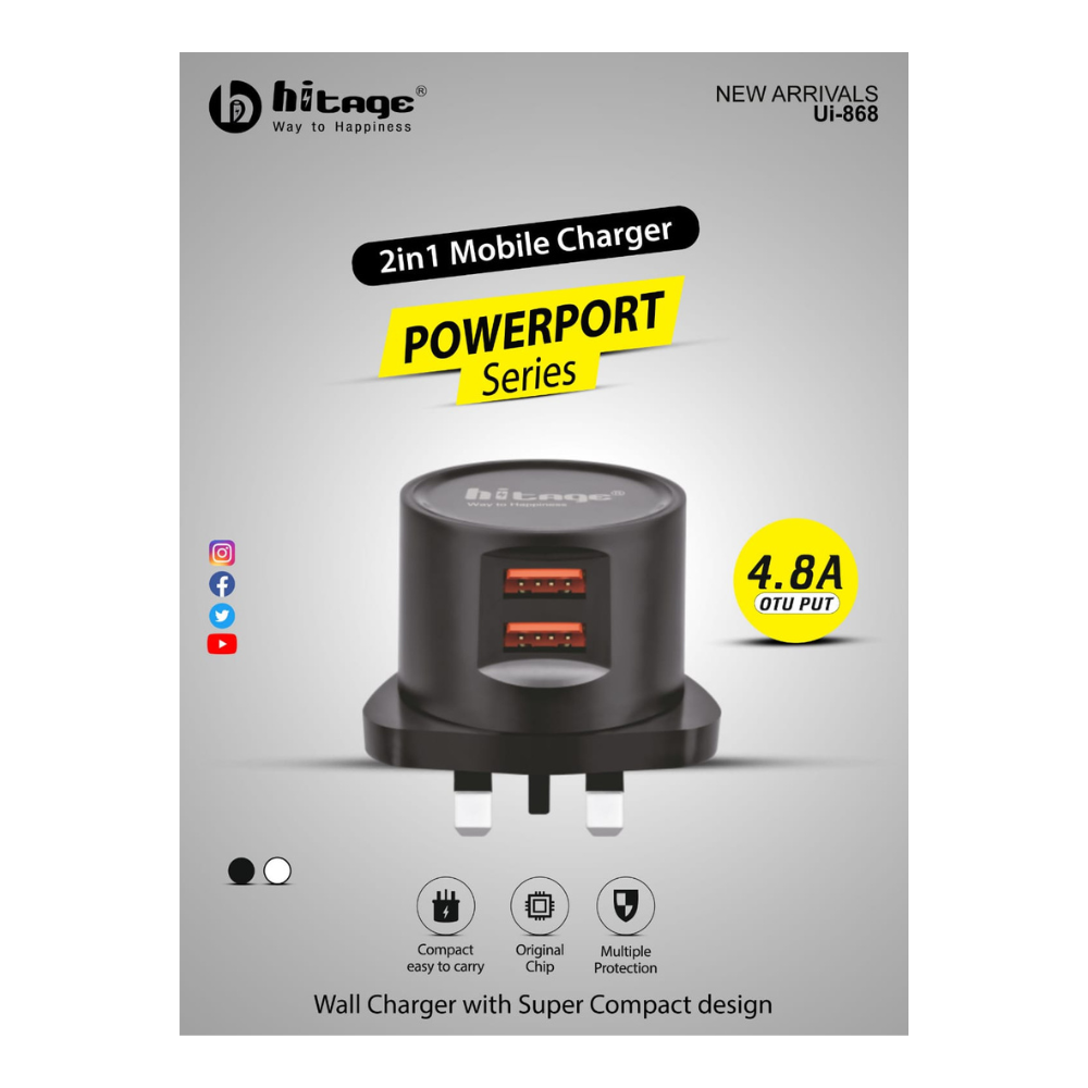 Hitage power port Ui-868 ( 4.8A)2 in 1 Mobile charger. - Ghost-Gadgets