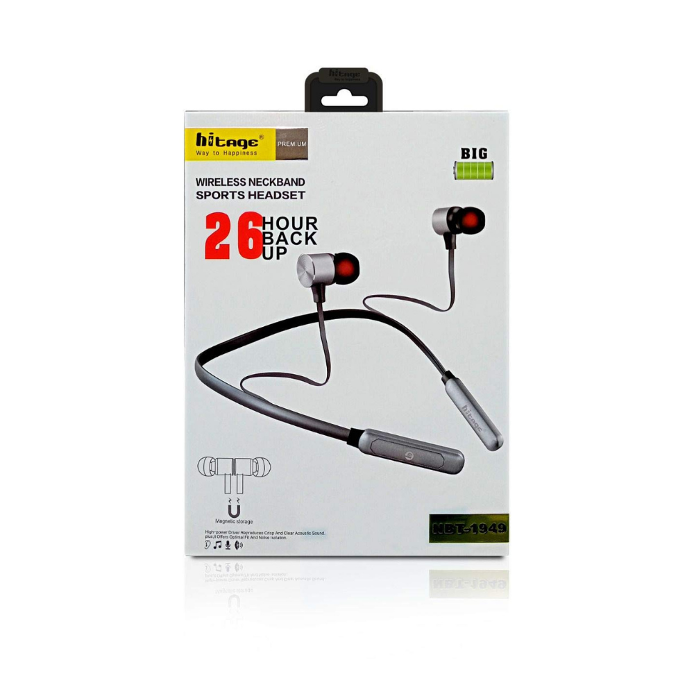Hitage NBT-1949+ 30 Hours Music Playtime 40 Hours Talktime Wireless Neckband with Mic Bluetooth Headset Bluetooth Headset  (Brown, in The Ear) Visit the Hitage Store - Ghost-Gadgets