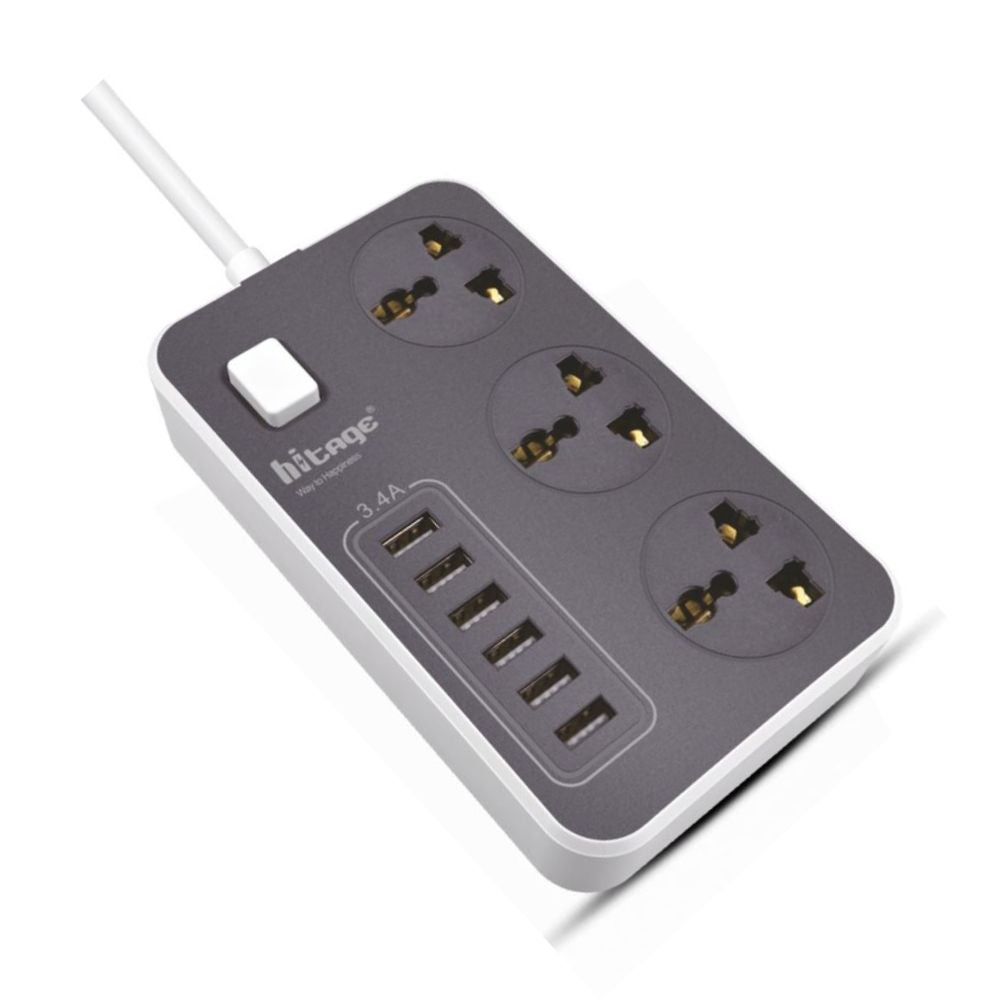 Hitage EW-41 Smart Power Plug( 3.4A 3 Socket & 6 USB Port) - Ghost-Gadgets