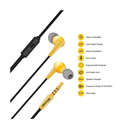 HITAGE Earphones HB-19 Headphones Earplugs Headset High Definition Sound Deep Extra Bass Wired Earphone with in-line Mic Wide Compatibility Tangle Free Cable. - Ghost-Gadgets
