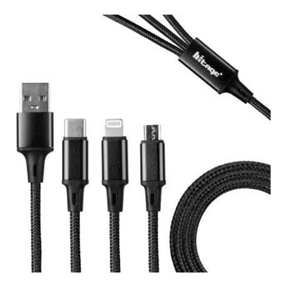 Hitage USB Type C Cable 1.2 m WB-686 USB Type C Cable 1.2 m Multi Charging Cable 4ft 3 in 1 Nylon Braided Multiple USB Fast Charging Cable  (Compatible with Mobile, Black, One Cable - Ghost-Gadgets