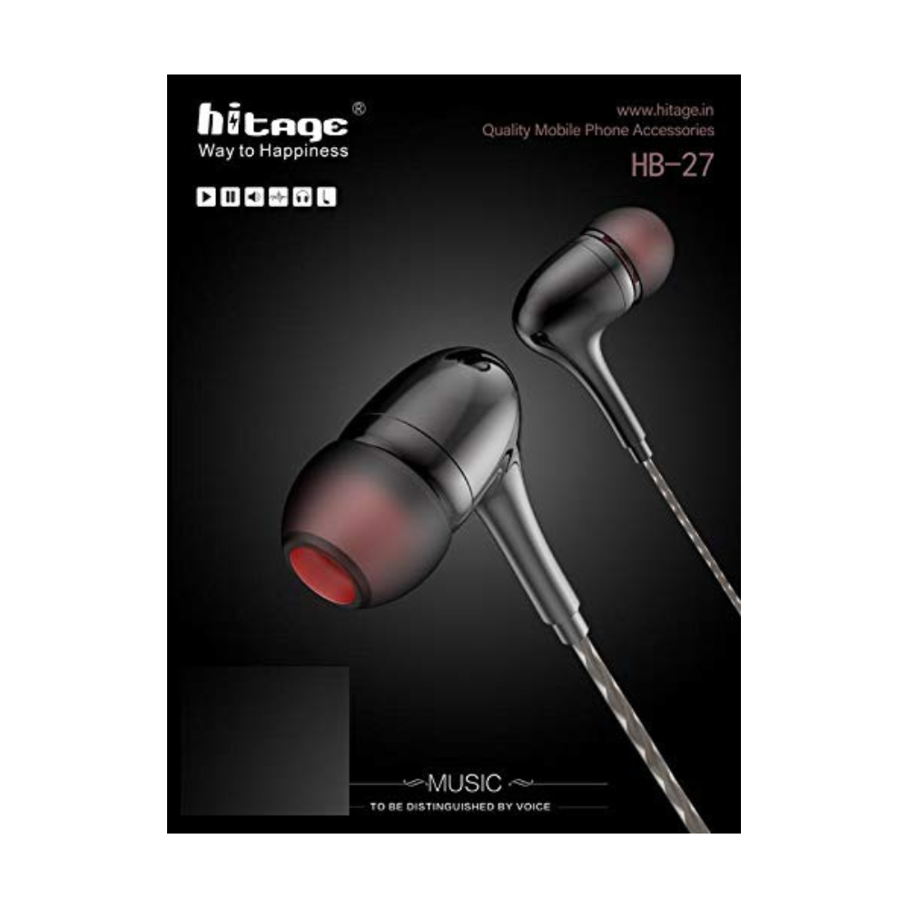 HITAGE Earphones HB-27 Headphones Earplugs Headset High Definition Sound Deep Extra Bass Wired Earphone with in-line Mic Wide Compatibility Tangle Free Cable - Ghost-Gadgets