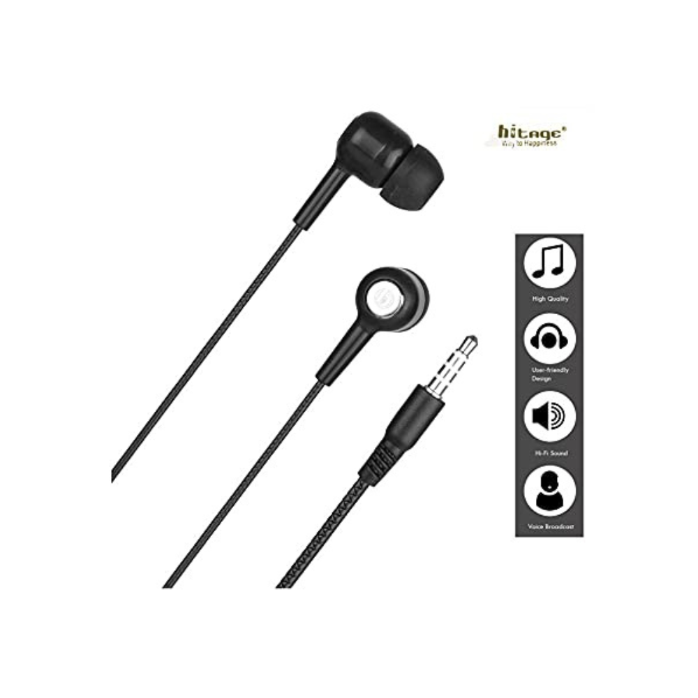 Hitage Earphones HB-276 Headphones Earplugs Headset High Definition Sound Deep Extra Bass Wired Earphone with in-line Mic Wide Compatibility Tangle Free Cable - Ghost-Gadgets
