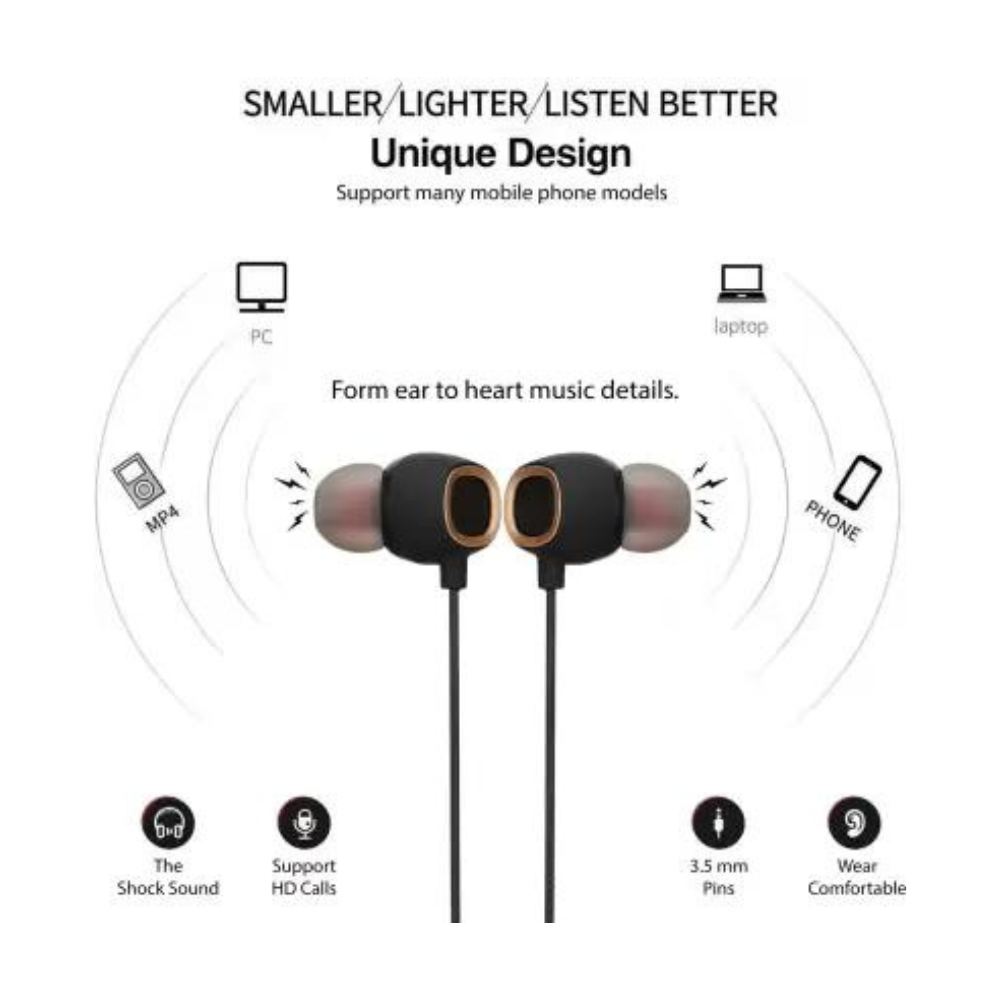 Hitage HB-354 OG Series Stereo Earphone Music HD Call Single Buttons Multi Color Wired Headset  (Gold Black, In the Ear) - Ghost-Gadgets