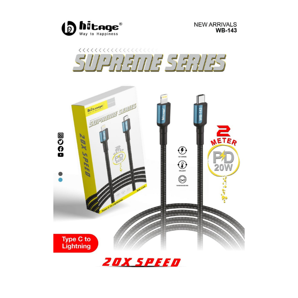 Hitage WB-143 (Supreme Series) Type-C To Lightning With 20X Fast Charging. - Ghost-Gadgets